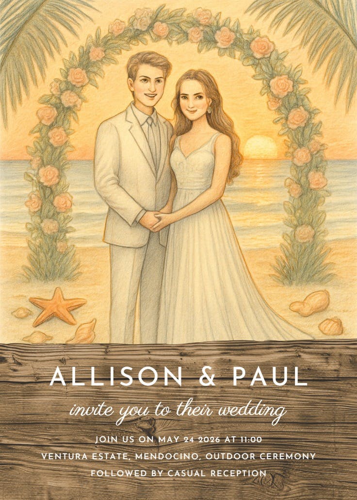Beach couple - wedding invitation