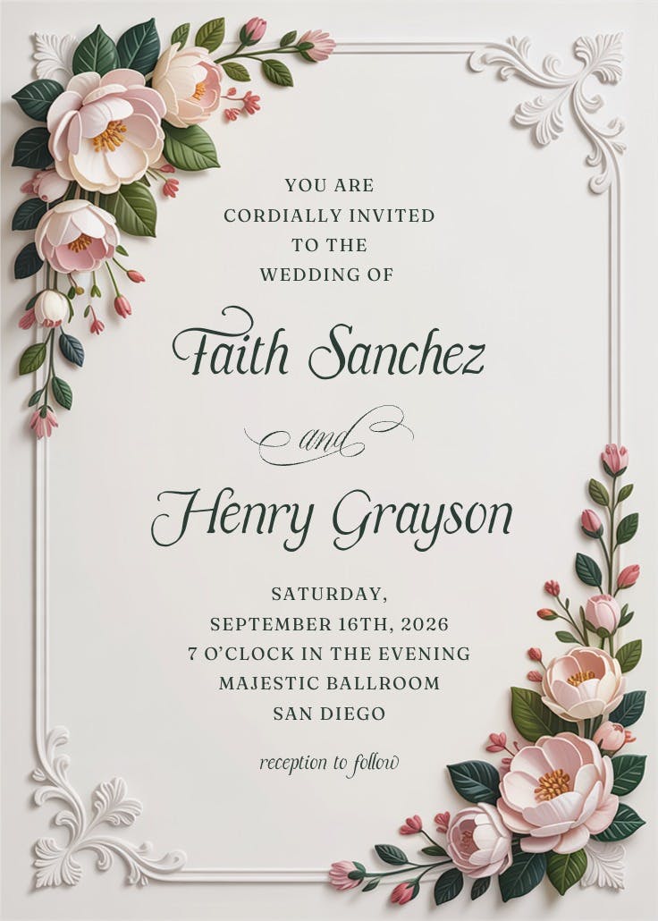 Elegant framed peonies - wedding invitation