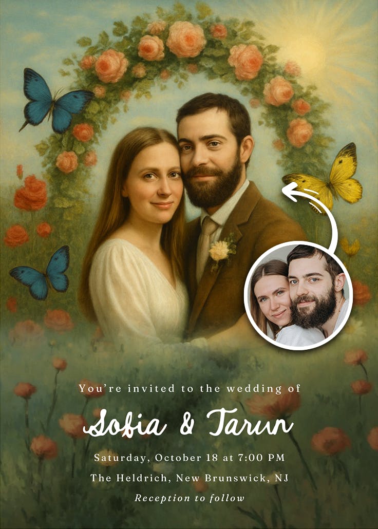 Floral archway - wedding invitation